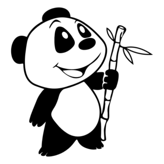 Happy Panda Holding Bamboo Decal (Black)